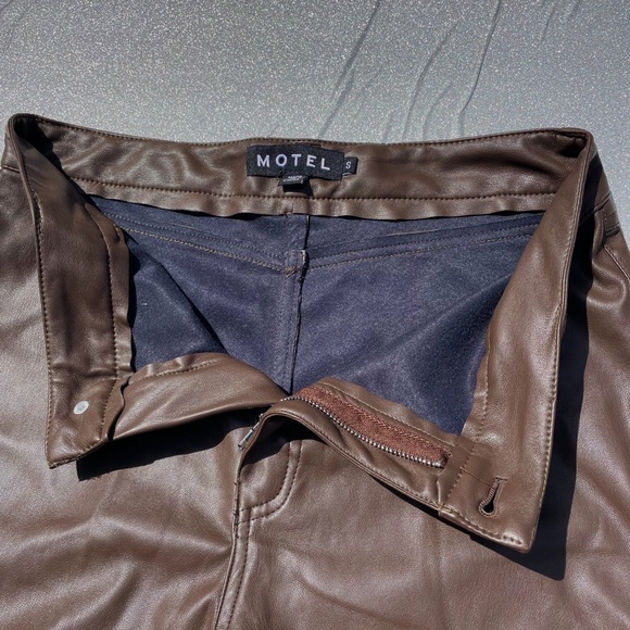 Brown faux-leather flares | Size Small | Motel Zoven Trousers - Picture 4 of 5